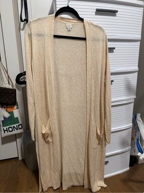a new day Light Cream Long Open-Front Cardigan